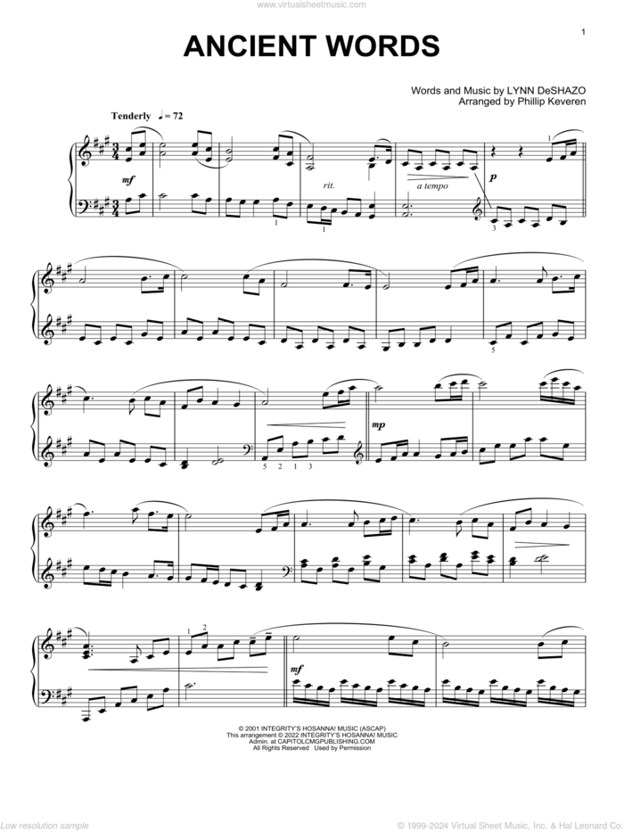 Ancient Words [Classical version] (arr. Phillip Keveren) sheet music for piano solo by Lynn DeShazo and Phillip Keveren, intermediate skill level