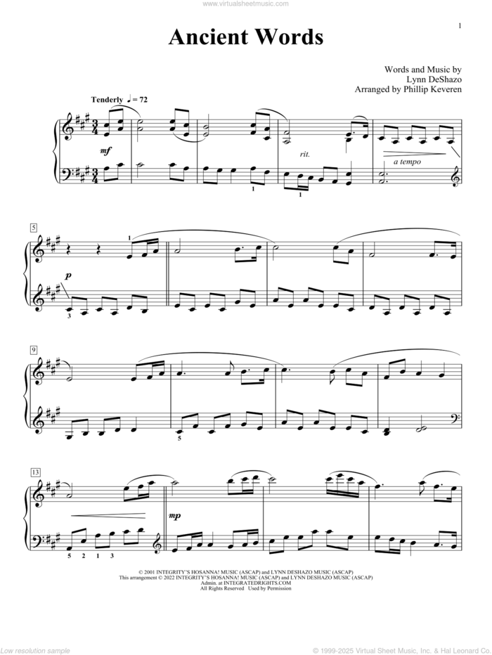 Ancient Words [Classical version] (arr. Phillip Keveren) sheet music for piano solo by Lynn DeShazo and Phillip Keveren, intermediate skill level