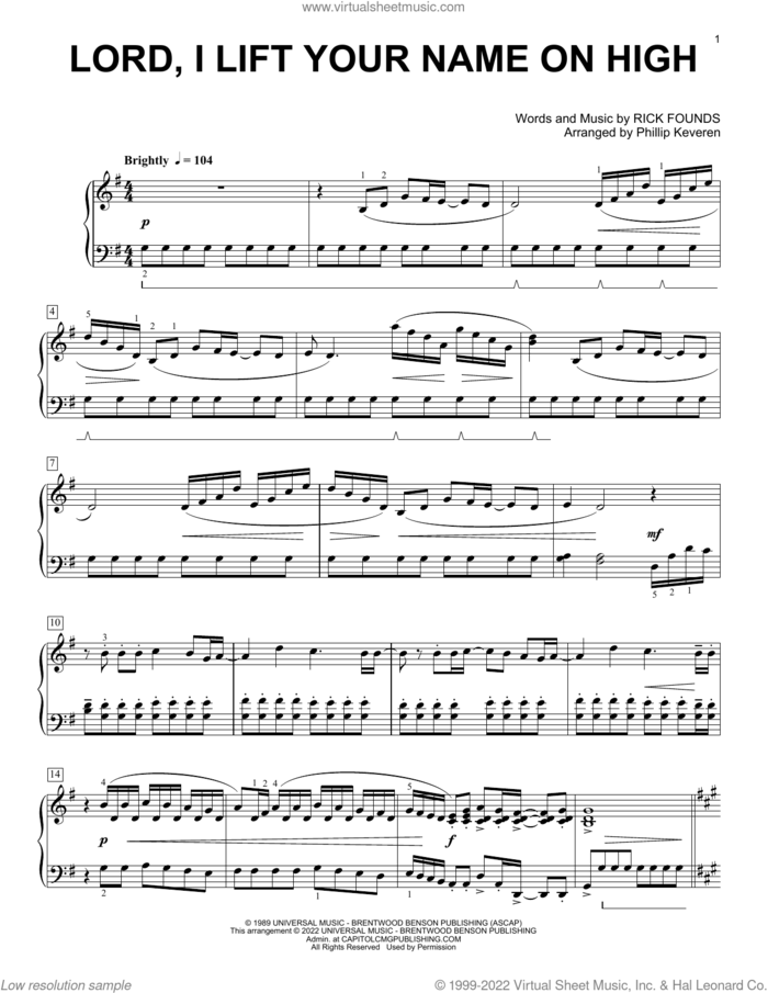 Lord, I Lift Your Name On High [Classical version] (arr. Phillip Keveren) sheet music for piano solo by Rick Founds and Phillip Keveren, intermediate skill level