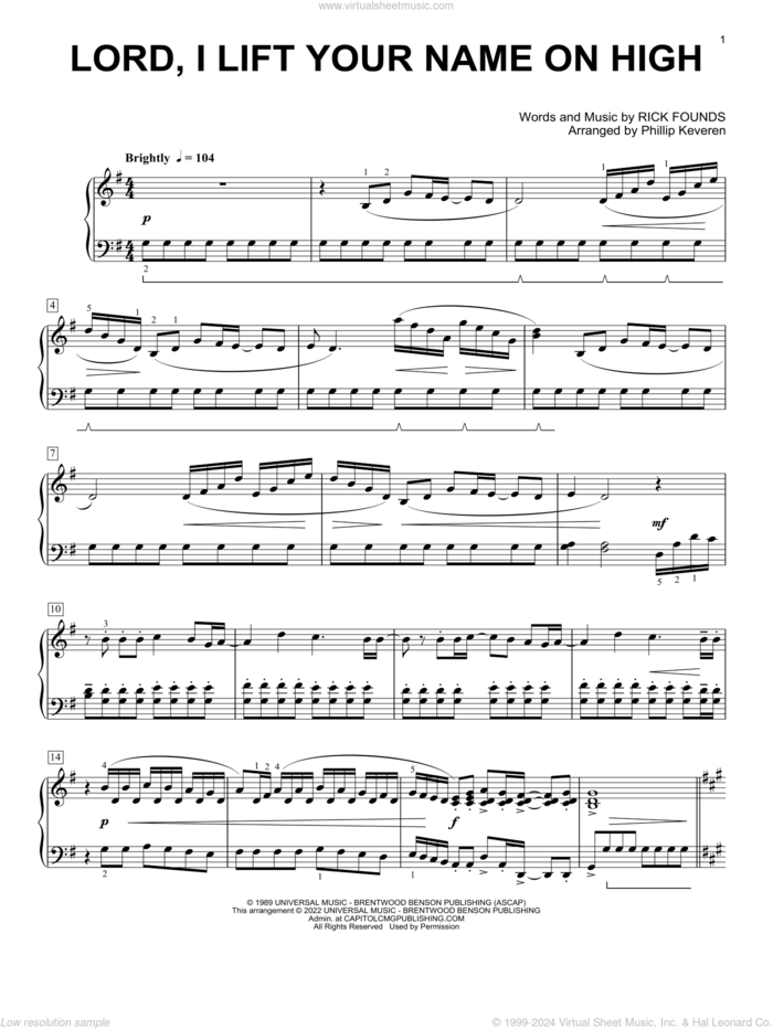 Lord, I Lift Your Name On High [Classical version] (arr. Phillip Keveren) sheet music for piano solo by Rick Founds and Phillip Keveren, intermediate skill level