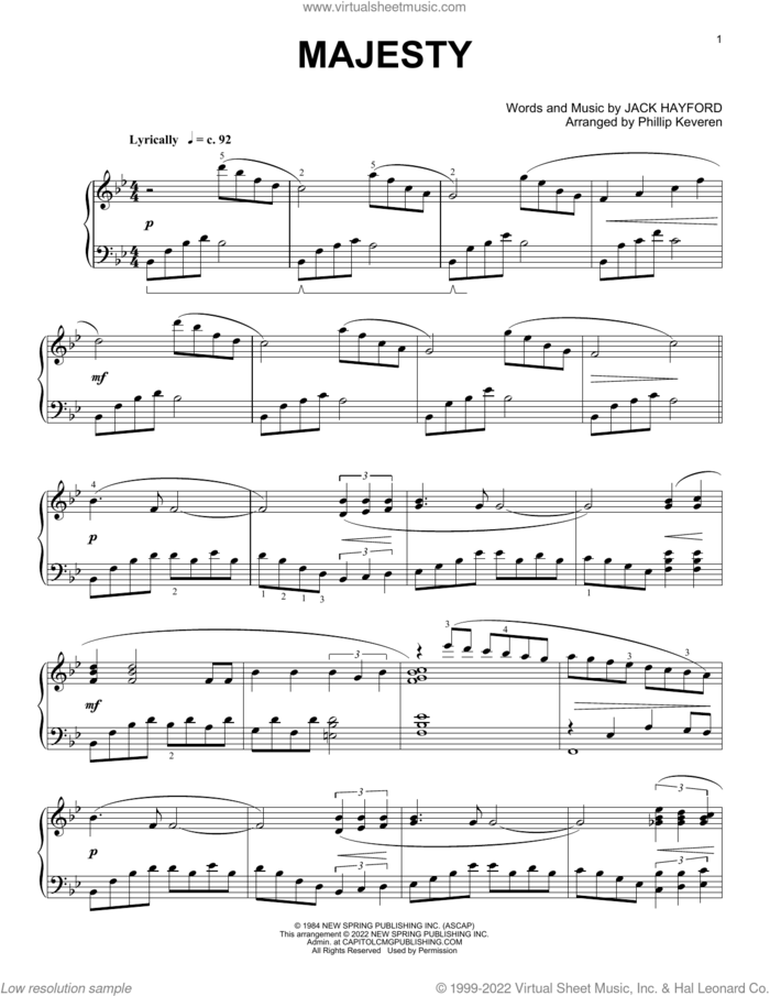 Majesty [Classical version] (arr. Phillip Keveren) sheet music for piano solo by Jack Hayford and Phillip Keveren, intermediate skill level