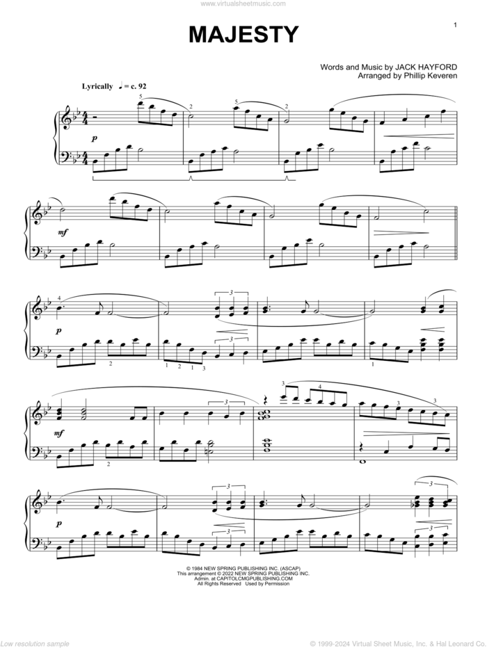 Majesty [Classical version] (arr. Phillip Keveren) sheet music for piano solo by Jack Hayford and Phillip Keveren, intermediate skill level