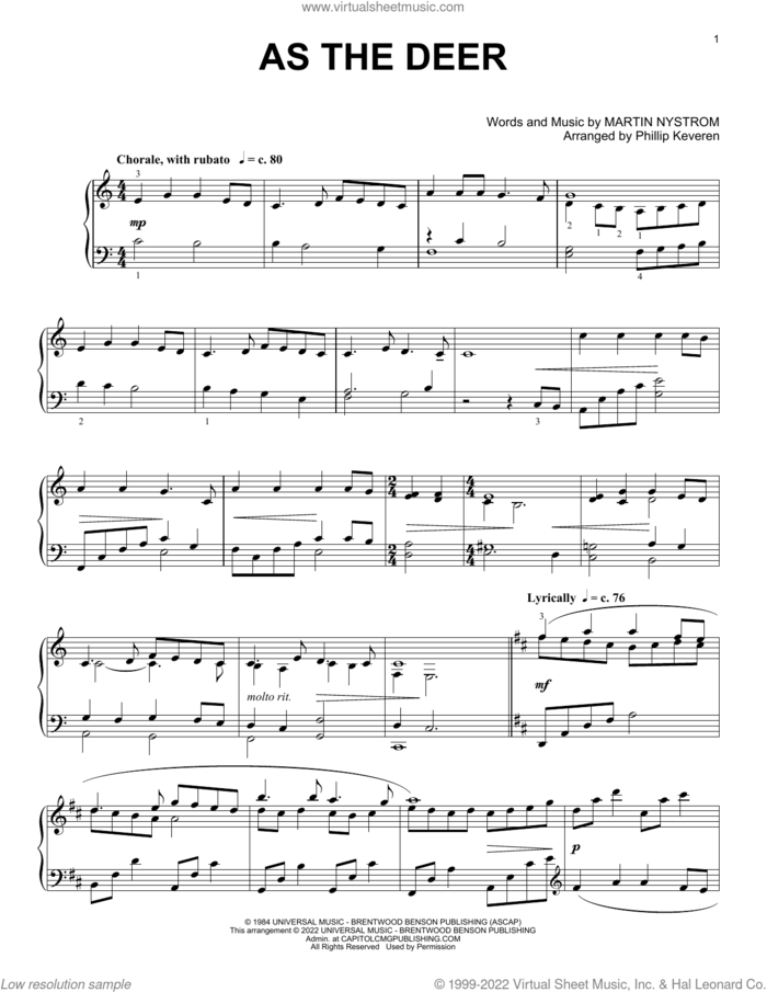 As The Deer [Classical version] (arr. Phillip Keveren) sheet music for piano solo by Martin Nystrom and Phillip Keveren, intermediate skill level