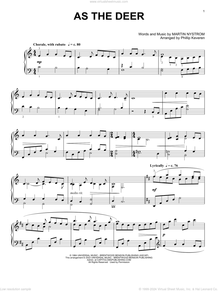 As The Deer [Classical version] (arr. Phillip Keveren) sheet music for piano solo by Martin Nystrom and Phillip Keveren, intermediate skill level