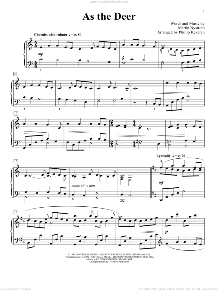 As The Deer [Classical version] (arr. Phillip Keveren) sheet music for piano solo by Martin Nystrom and Phillip Keveren, intermediate skill level