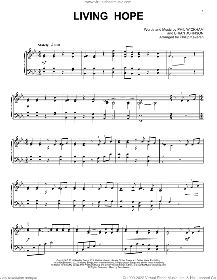 Living Hope [Classical version] (arr. Phillip Keveren) sheet music for piano solo by Phil Wickham, Phillip Keveren and Brian Johnson, intermediate skill level