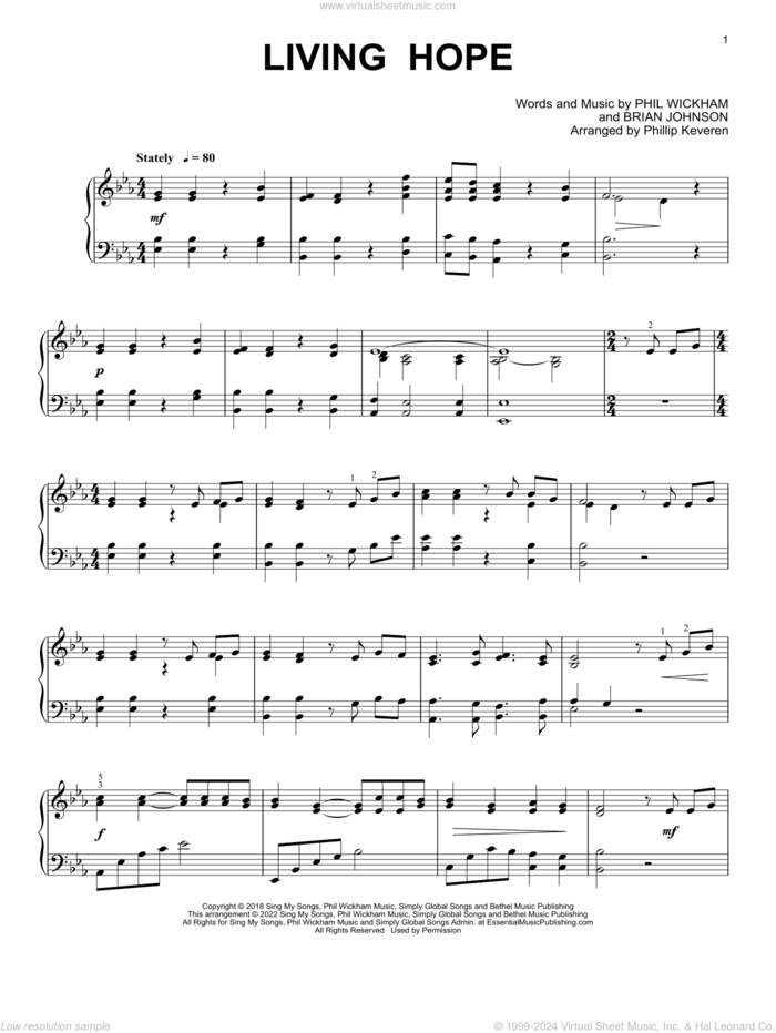 Living Hope [Classical version] (arr. Phillip Keveren) sheet music for piano solo by Phil Wickham, Phillip Keveren and Brian Johnson, intermediate skill level