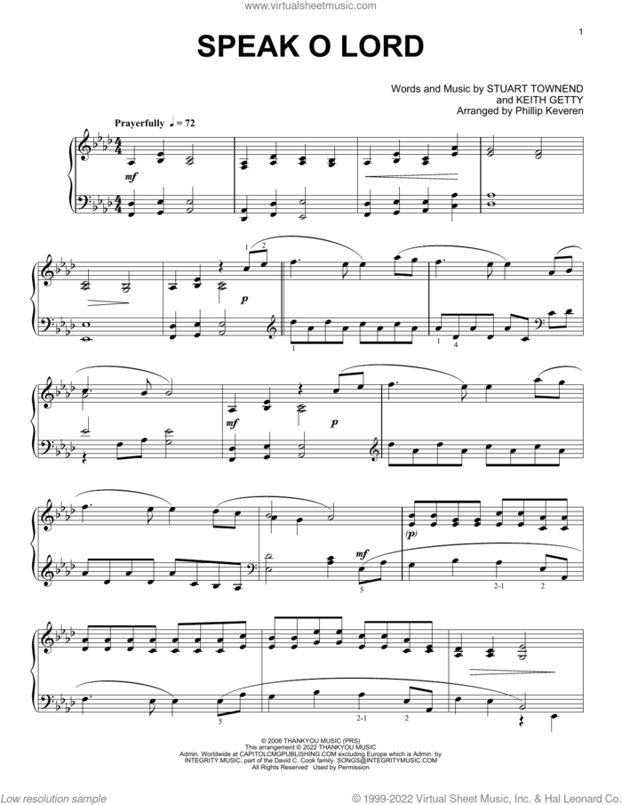 Speak O Lord [Classical version] (arr. Phillip Keveren) sheet music for piano solo by Keith & Kristyn Getty, Phillip Keveren, Keith Getty and Stuart Townend, intermediate skill level