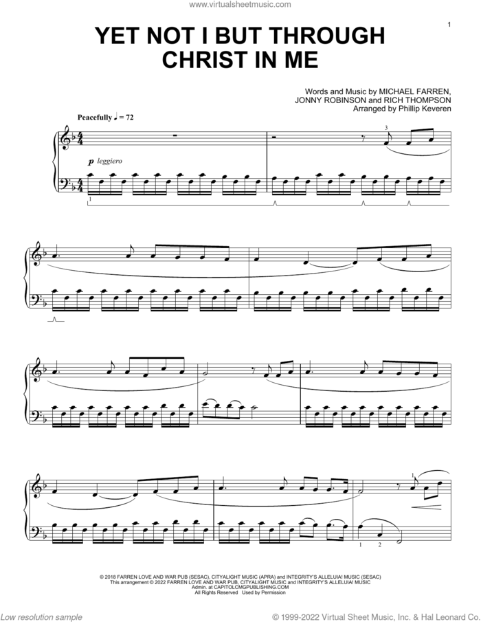 Yet Not I But Through Christ In Me [Classical version] (arr. Phillip Keveren) sheet music for piano solo by Michael Farren, Phillip Keveren, City Alight, Jonny Robinson and Rich Thompson, intermediate skill level