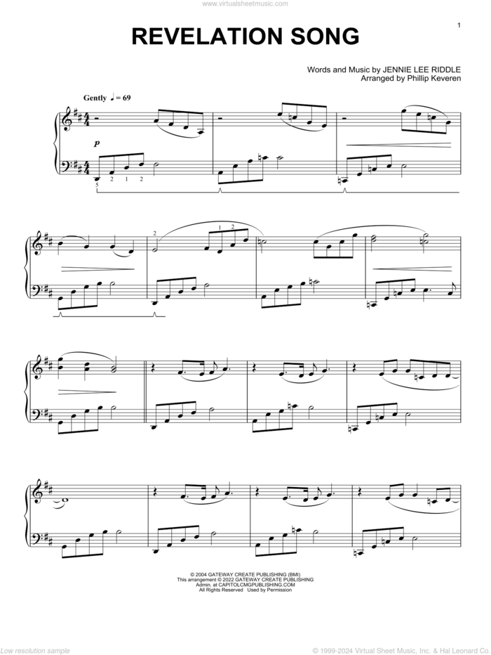 Revelation Song" Sheet Music by Gateway Worship for Piano