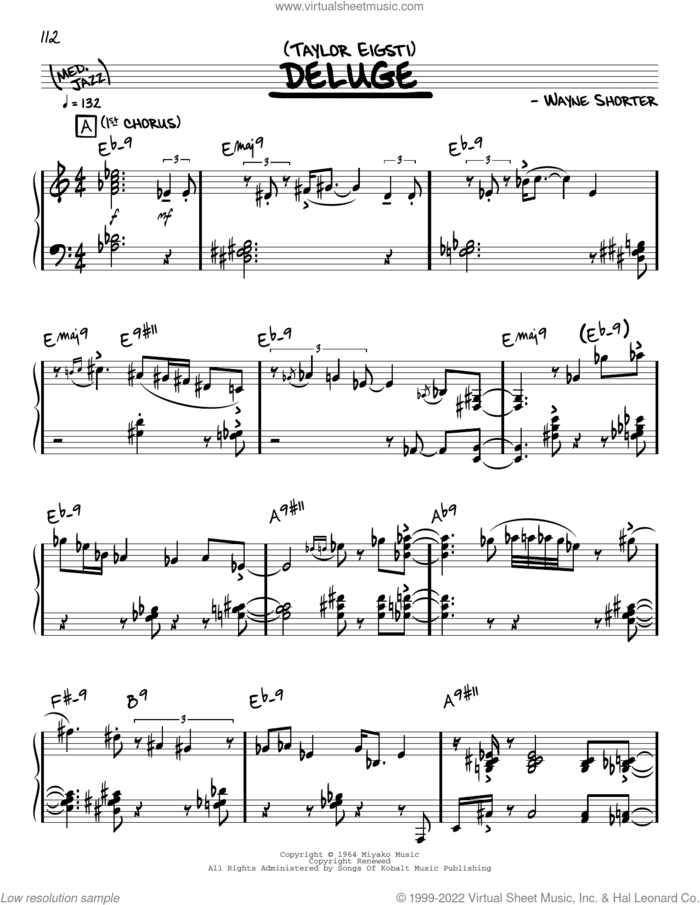 Deluge (solo only) sheet music for voice and other instruments (real book) by Taylor Eigsti and Wayne Shorter, intermediate skill level