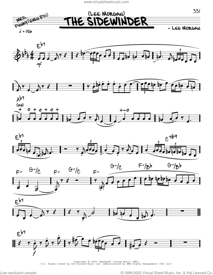 Sidewinder (solo only) sheet music for voice and other instruments (real book) by Lee Morgan, intermediate skill level