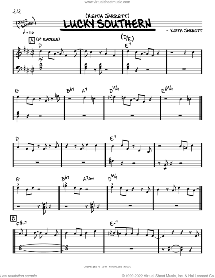 Lucky Southern (solo only) sheet music for voice and other instruments (real book) by Keith Jarrett, intermediate skill level