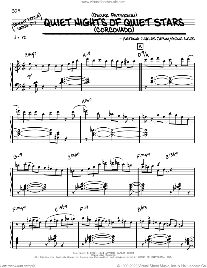 Quiet Nights Of Quiet Stars (solo only) sheet music for voice and other instruments (real book) by Oscar Peterson, Antonio Carlos Jobim and Eugene John Lees, intermediate skill level