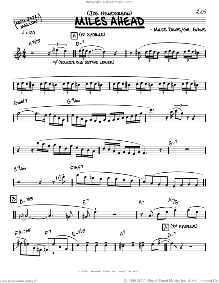 Miles Ahead (solo only) sheet music for voice and other instruments (real book) by Joe Henderson, Gil Evans and Miles Davis, intermediate skill level