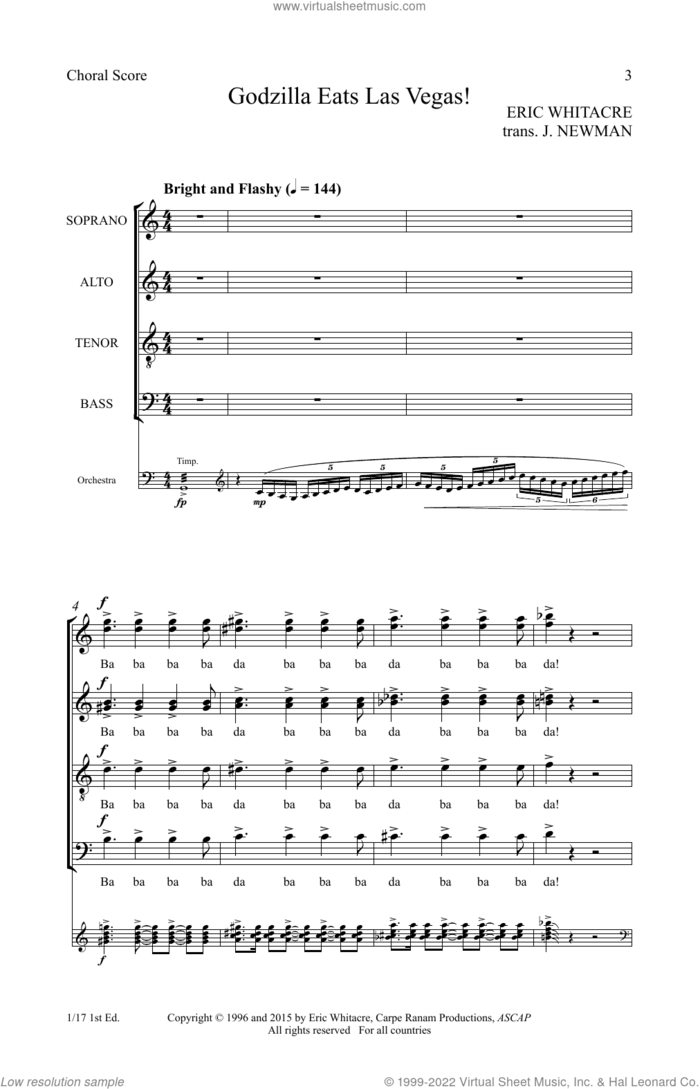 Godzilla Eats Las Vegas! sheet music for choir (SATB: soprano, alto, tenor, bass) by Eric Whitacre, intermediate skill level