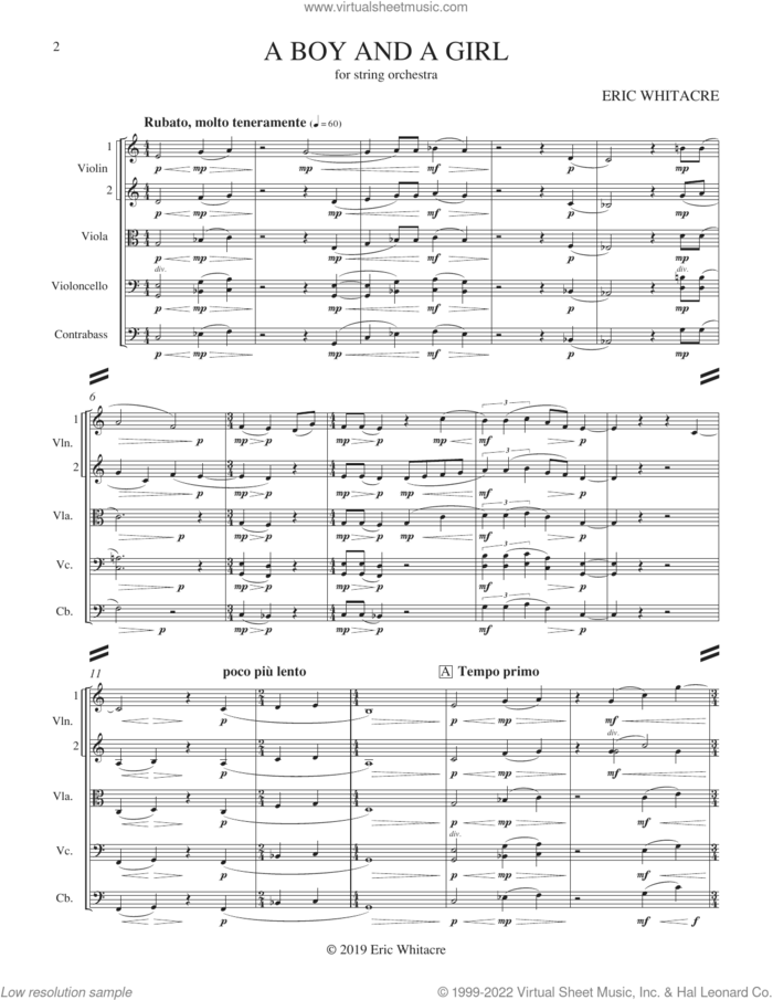 A Boy And A Girl (COMPLETE) sheet music for orchestra by Eric Whitacre, Muriel Rukeyser and Octavio Paz, classical score, intermediate skill level