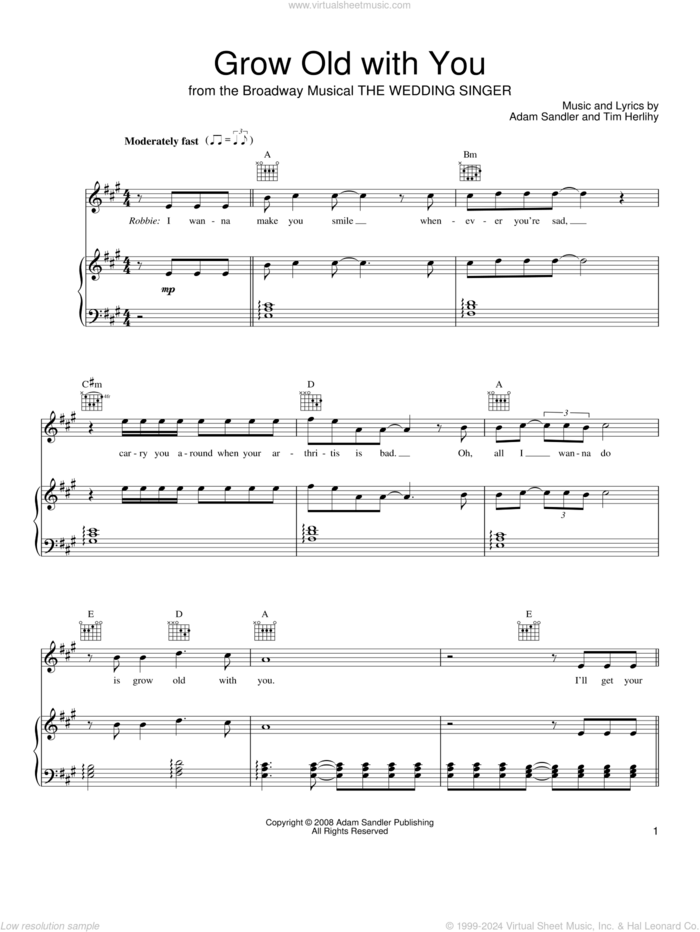 Grow Old With You (from The Wedding Singer) sheet music for voice, piano or guitar by Adam Sandler and Tim Herlihy, intermediate skill level