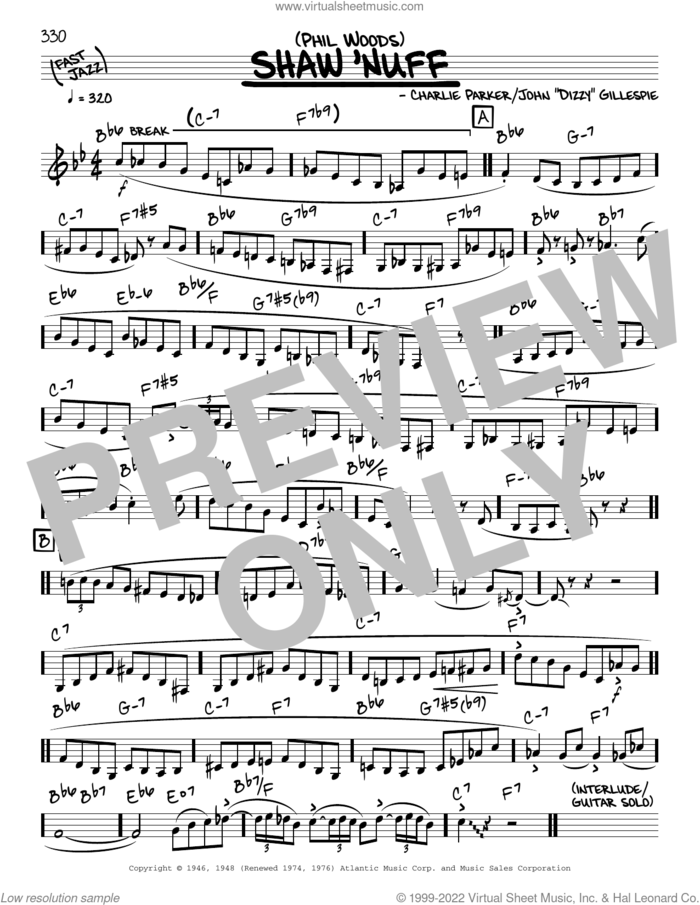 Shaw 'Nuff (solo only) sheet music for voice and other instruments (real book) by Phil Woods, Charlie Parker and Dizzy Gillespie, intermediate skill level
