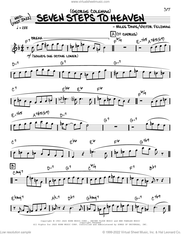 Seven Steps To Heaven (solo only) sheet music for voice and other instruments (real book) by George Coleman, Miles Davis and Victor Feldman, intermediate skill level