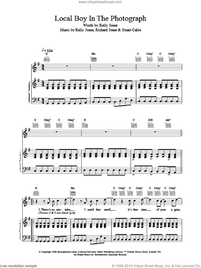 Local Boy In The Photograph sheet music for voice, piano or guitar by Stereophonics, intermediate skill level