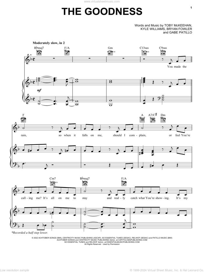 The Goodness (feat. Blessing Offor) sheet music for voice, piano or guitar by tobyMac, Bryan Fowler, Gabriel Patillo, Kyle Williams and Toby McKeehan, intermediate skill level