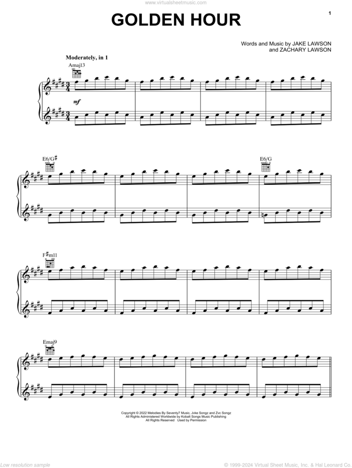 Jvke - Golden Hour sheet music for voice, piano or guitar (PDF)