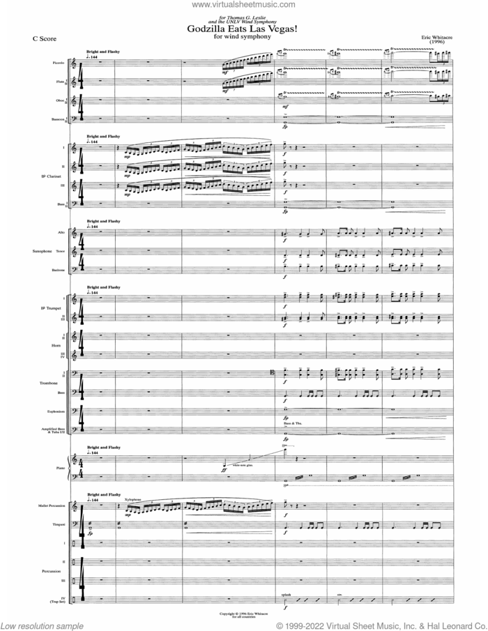 Godzilla Eats Las Vegas! (COMPLETE) sheet music for concert band by Eric Whitacre, intermediate skill level