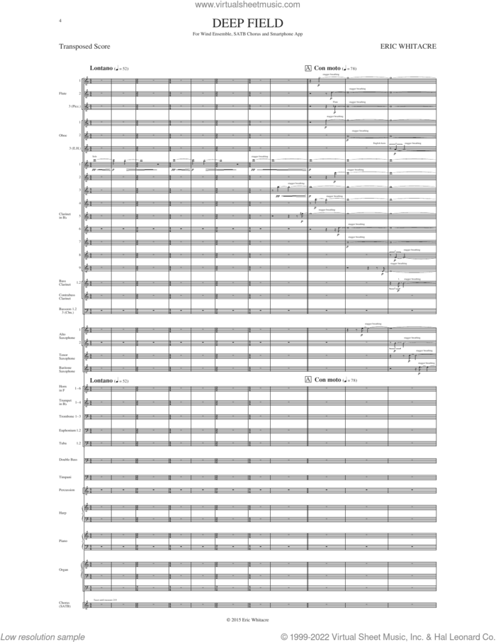 Deep Field (adapted for Wind Ensemble, Choir, and Smartphone App) (COMPLETE) sheet music for concert band by Eric Whitacre, classical score, intermediate skill level