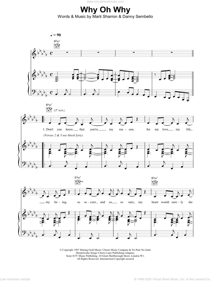 Why Oh Why sheet music for voice, piano or guitar by Celine Dion, intermediate skill level