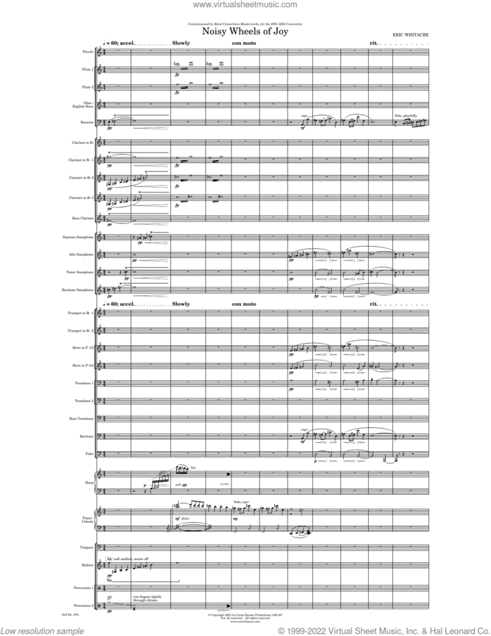 Noisy Wheels Of Joy (COMPLETE) sheet music for concert band by Eric Whitacre, intermediate skill level