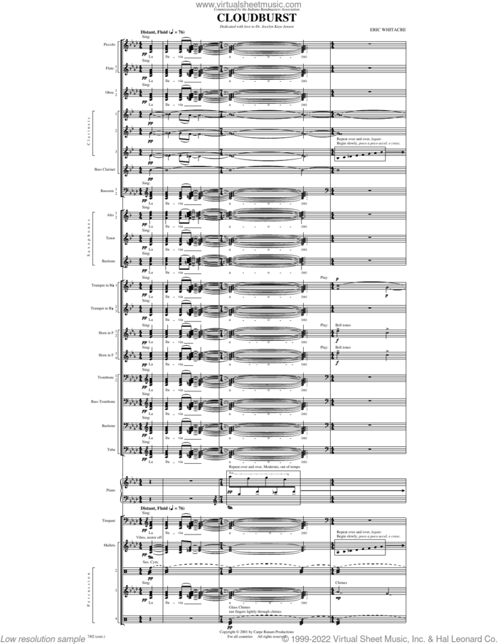 Cloudburst (COMPLETE) sheet music for concert band by Eric Whitacre, intermediate skill level