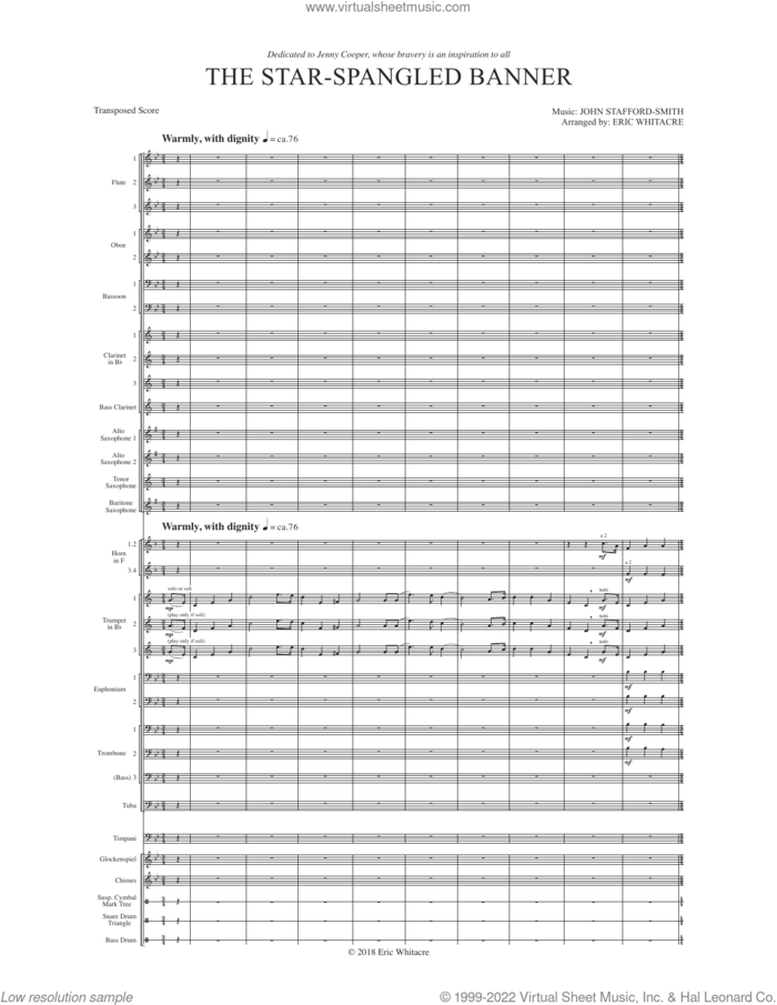 The Star-Spangled Banner (arr. Eric Whitacre) (COMPLETE) sheet music for concert band by John Stafford-Smith and Eric Whitacre, intermediate skill level