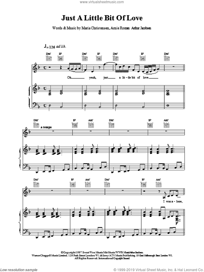 Just A Little Bit Of Love sheet music for voice, piano or guitar by Celine Dion, intermediate skill level