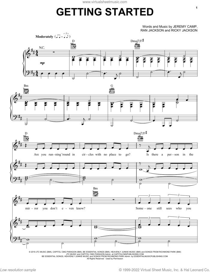 Getting Started sheet music for voice, piano or guitar by Jeremy Camp, Ran Jackson and Ricky Jackson, intermediate skill level