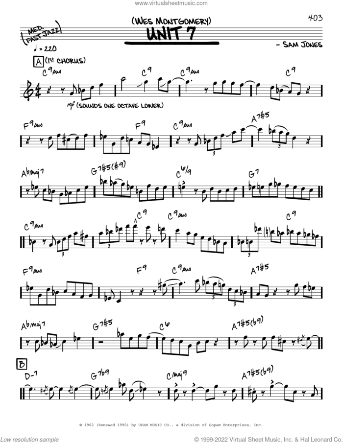 Unit 7 (solo only) sheet music for voice and other instruments (real book) by Wes Montgomery and Sam Jones, intermediate skill level