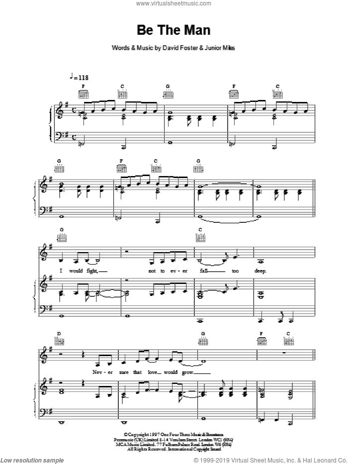 Be The Man sheet music for voice, piano or guitar by Celine Dion, intermediate skill level