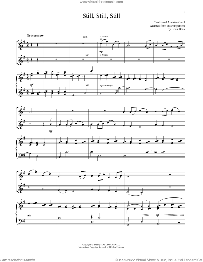 Still, Still, Still (for Violin Duet and Piano) sheet music for violin and piano by Salzburg Melody c.1819 and Miscellaneous, intermediate skill level