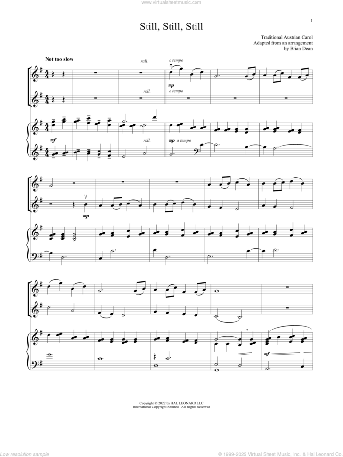 Still, Still, Still (for Violin Duet and Piano) sheet music for violin and piano by Salzburg Melody c.1819 and Miscellaneous, intermediate skill level