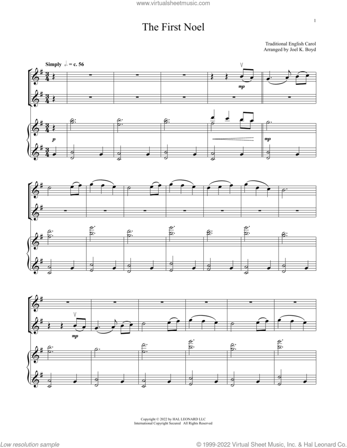 The First Noel (for Violin Duet and Piano) sheet music for violin and piano by W. Sandys' Christmas Carols and Miscellaneous, intermediate skill level