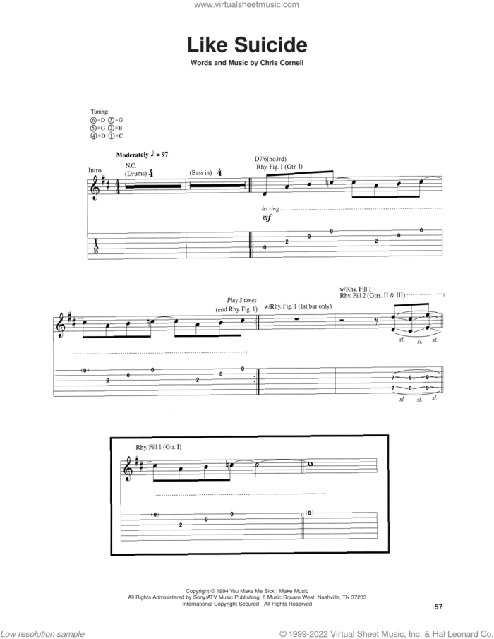 Like Suicide sheet music for guitar (tablature) by Soundgarden and Chris Cornell, intermediate skill level