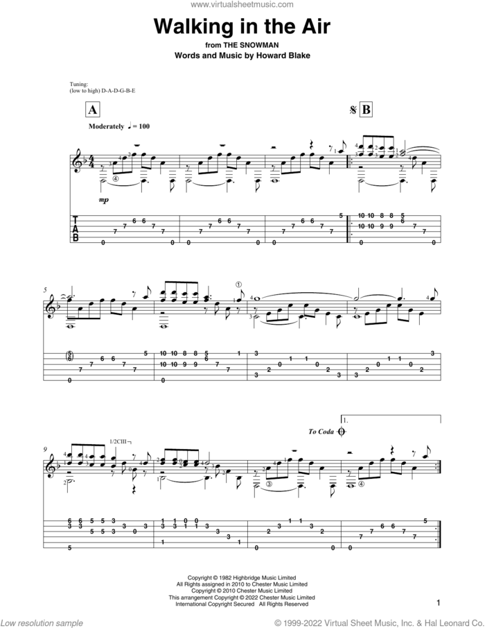 Walking In The Air (from The Snowman) (arr. David Jaggs) sheet music for guitar solo by Howard Blake and David Jaggs, classical score, intermediate skill level