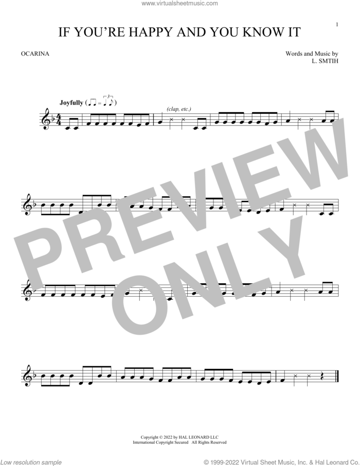 If You're Happy And You Know It sheet music for ocarina solo by Laura Smith, intermediate skill level