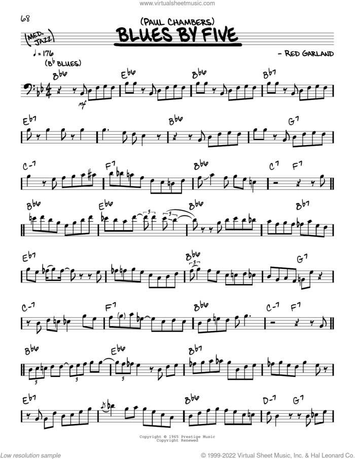 Blues By Five (solo only) sheet music for voice and other instruments (real book) by Paul Chambers and Red Garland, intermediate skill level