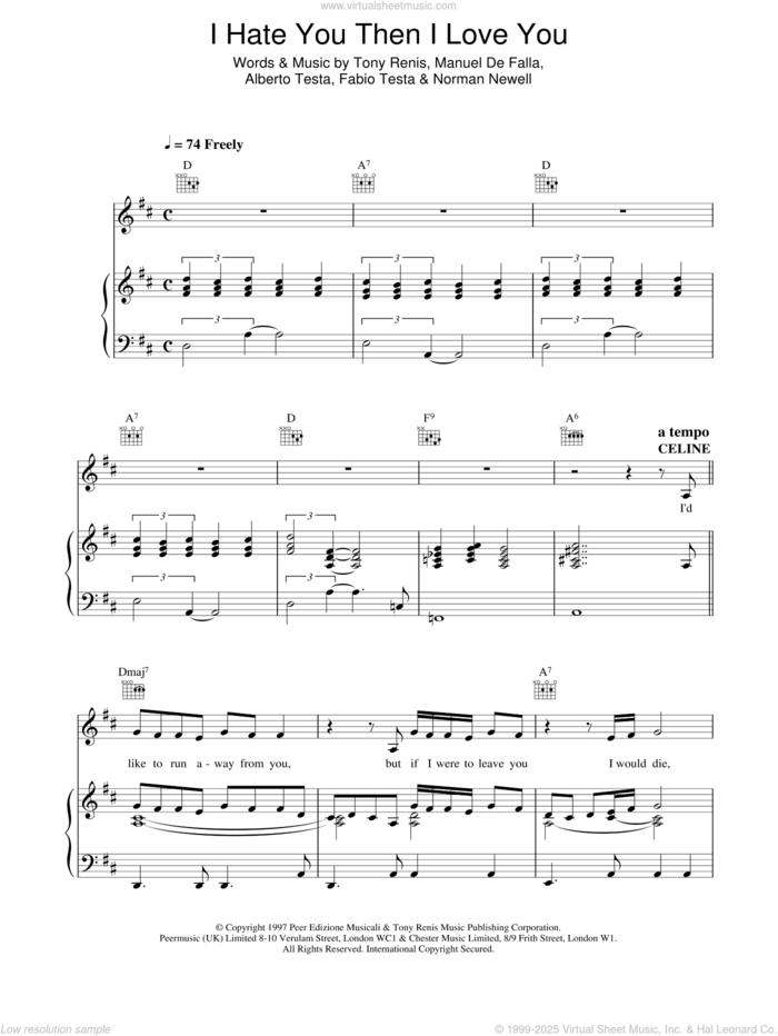 I Hate You Then I Love You sheet music for voice, piano or guitar by Celine Dion, intermediate skill level