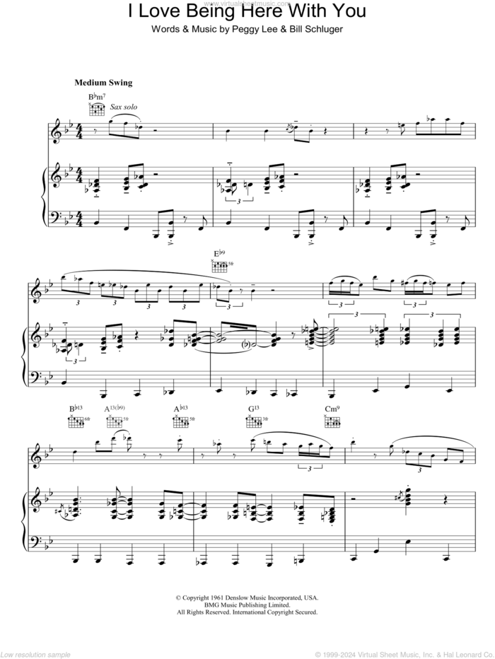 I Love Being Here With You sheet music for voice, piano or guitar by Diana Krall, intermediate skill level