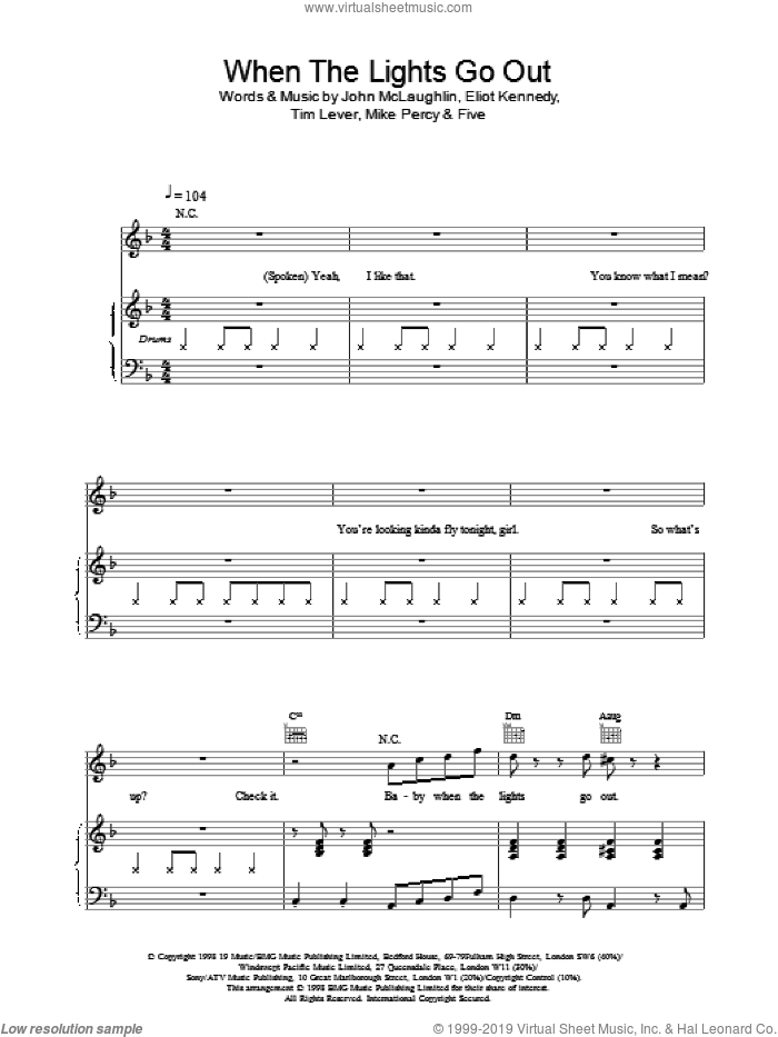 When The Lights Go Out sheet music for voice, piano or guitar by Ben Folds Five, intermediate skill level