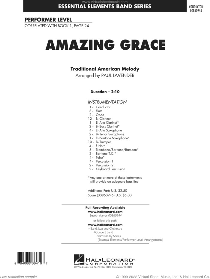 Amazing Grace (arr. Paul Lavender) (COMPLETE) sheet music for concert band  and Paul Lavender, intermediate skill level