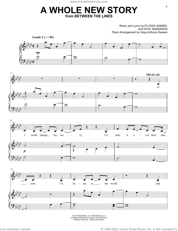 A Whole New Story (from Between The Lines) sheet music for voice and piano by Elyssa Samsel, Elyssa Samsel & Kate Anderson and Kate Anderson, intermediate skill level