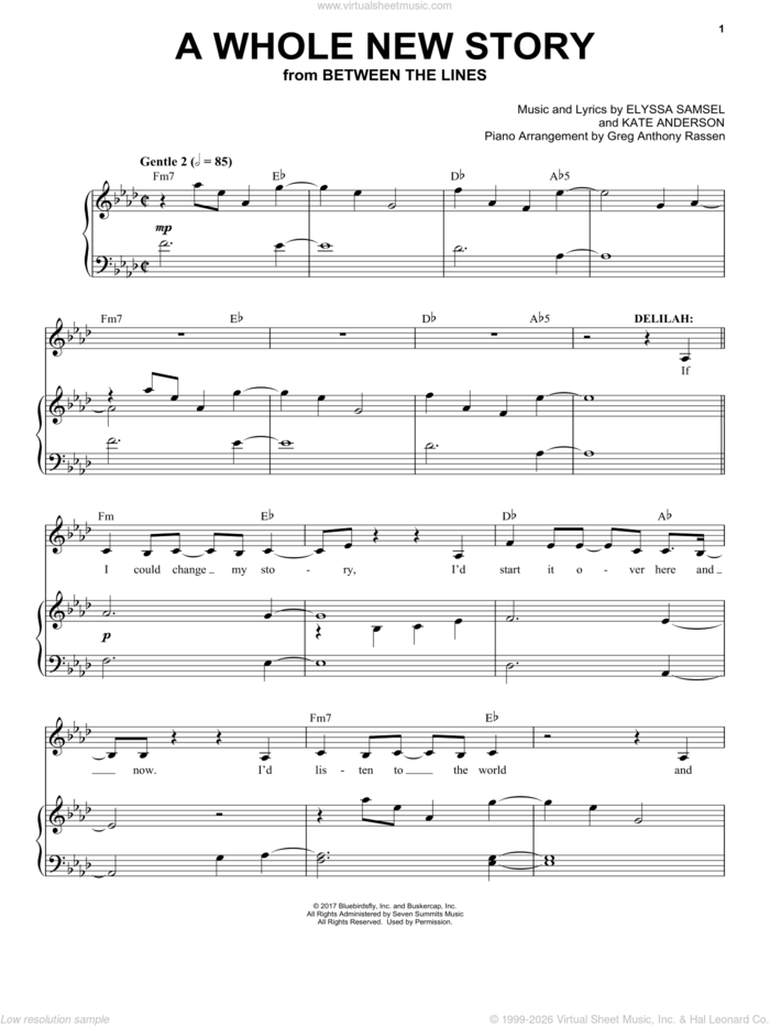A Whole New Story (from Between The Lines) sheet music for voice and piano by Elyssa Samsel, Elyssa Samsel & Kate Anderson and Kate Anderson, intermediate skill level